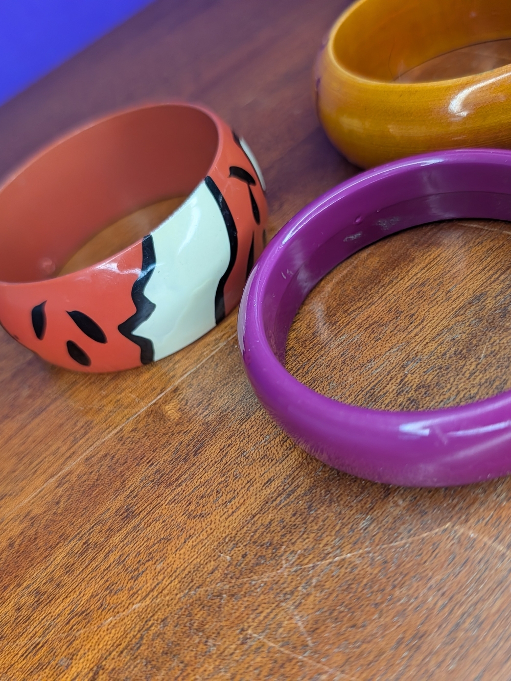 Vintage Mid Century Stacking Bangle Bracelet Lot 6pc Retro Lucite Acrylic Wood - Picture 15 of 16